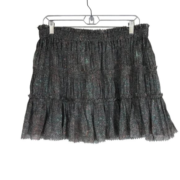 THEORY - WOMEN'S MEDIUM - GRAY ELASTIC WAIST RUFFLE 100% SILK SKIRT - Picture 1 of 9